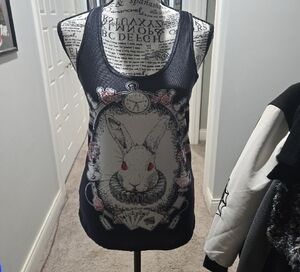 Black Graphic Tank Top Featuring The White Rabbit